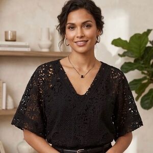 White House Black Market Black Floral Lace Blouse